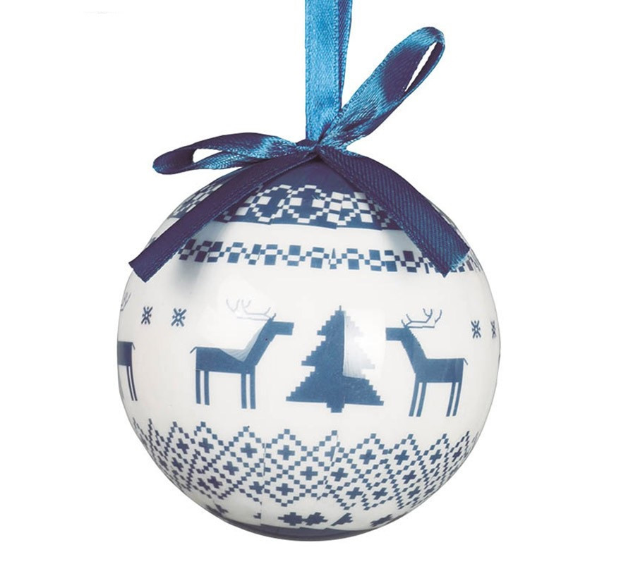 Blíster de 6 Bolas Decoración Ciervo o Reno y Árbol Azul 60 mm