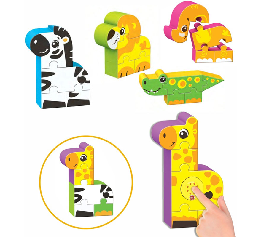 Bloques de Puzzles de Figuras del Zoo con Sonido