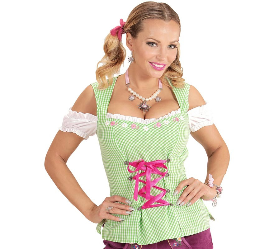 Green and pink Bavarian blouse for women