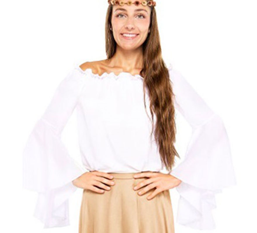 Blusa Medieval blanca con Volantes para mujer