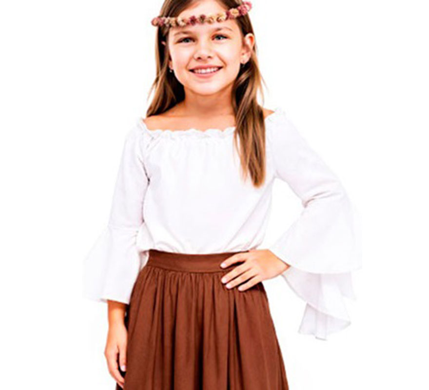 Blusa Medieval blanca con Volantes para niña Blusa Medieval blanca con Volantes para niña