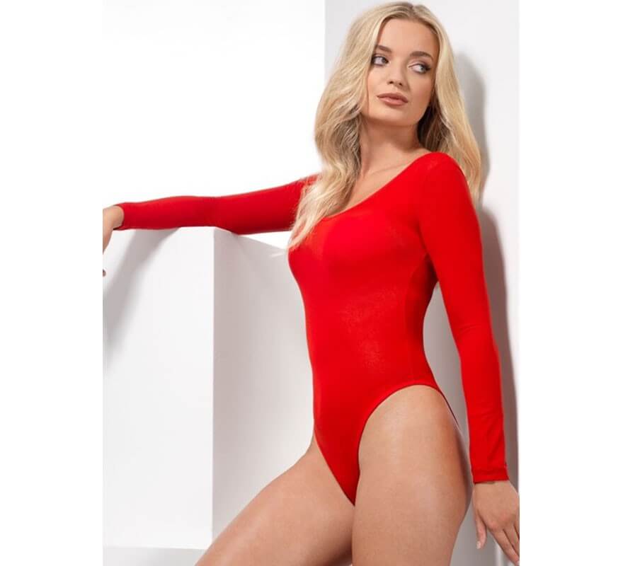 Body de Manga Larga for Mujer (Color : Red B, Size : XL) 