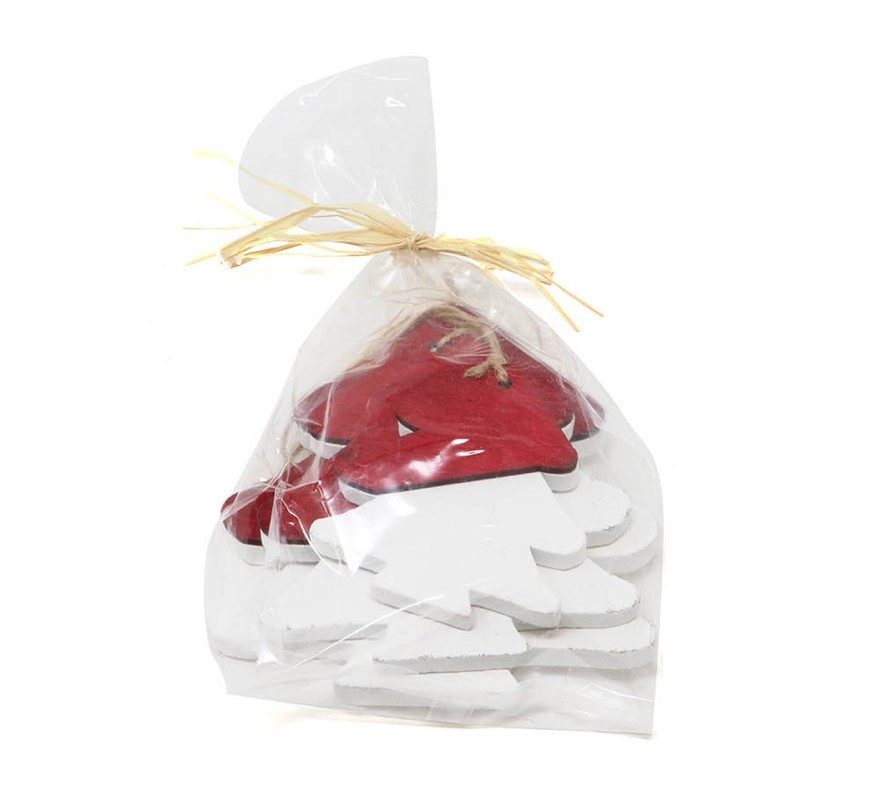 Bag of 3 Assorted Red and White Wooden Trees