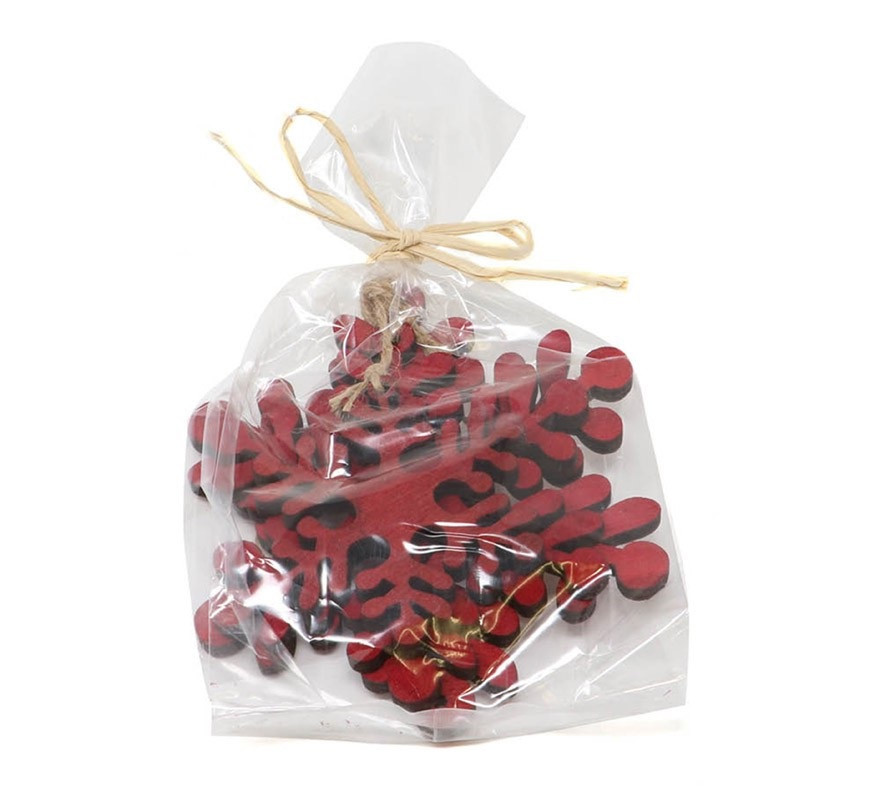 Bag of 3 Assorted Red Wooden Snowflakes