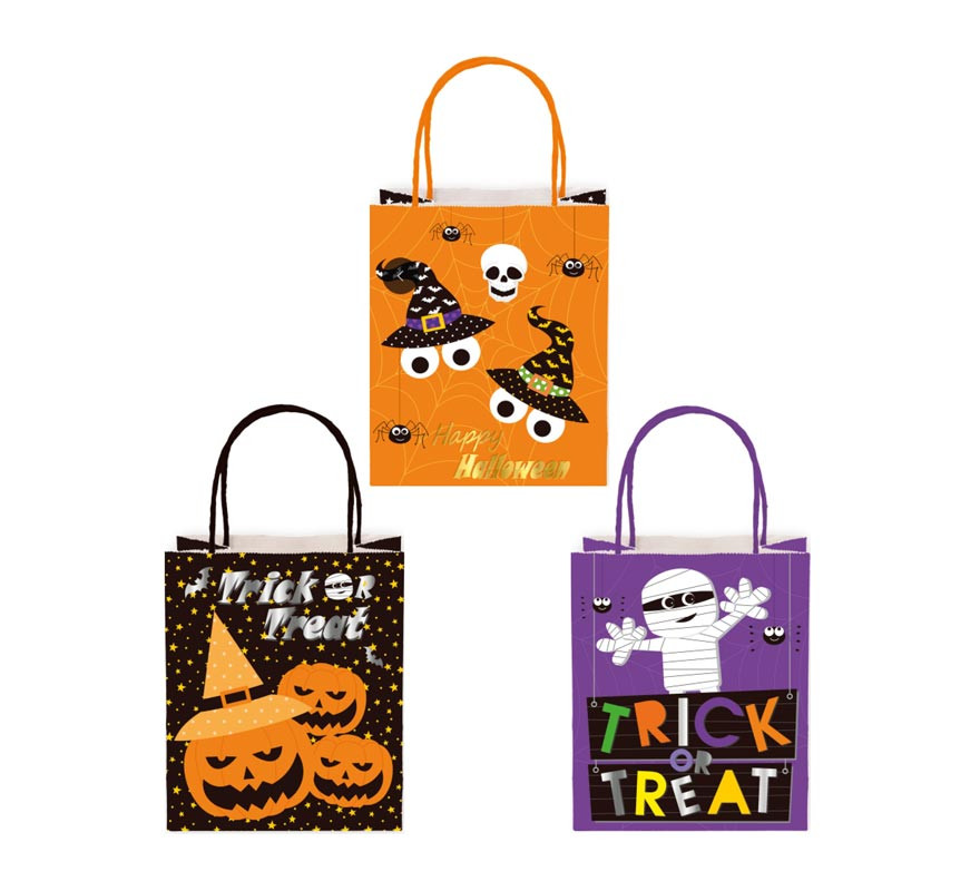 Saco de presente Kraft Halloween com alça 18x23x10 cm