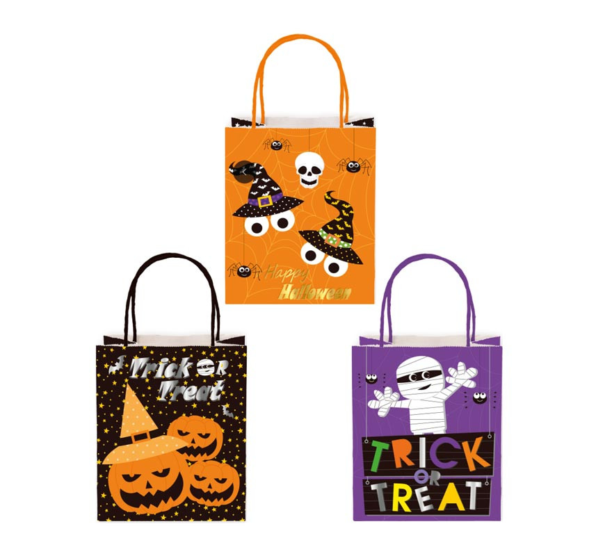 Saco de presente Kraft de Halloween com alça 26x32x12,5cm