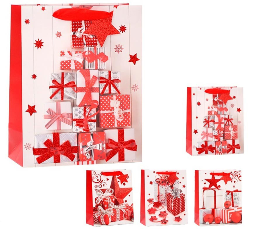White and red Xmas Gift Bag 26X32X12.5 cm