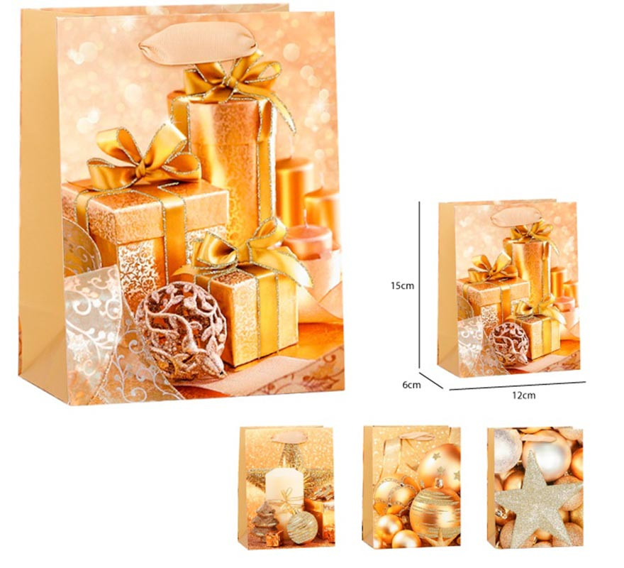 Golden Xmas Gift Bag 11.5X14.5X6 cm