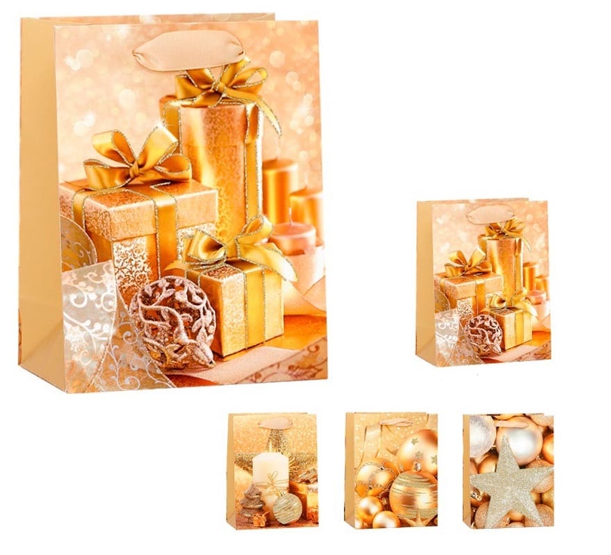 Saco de presente de Natal dourado 26X32X12,5 cm