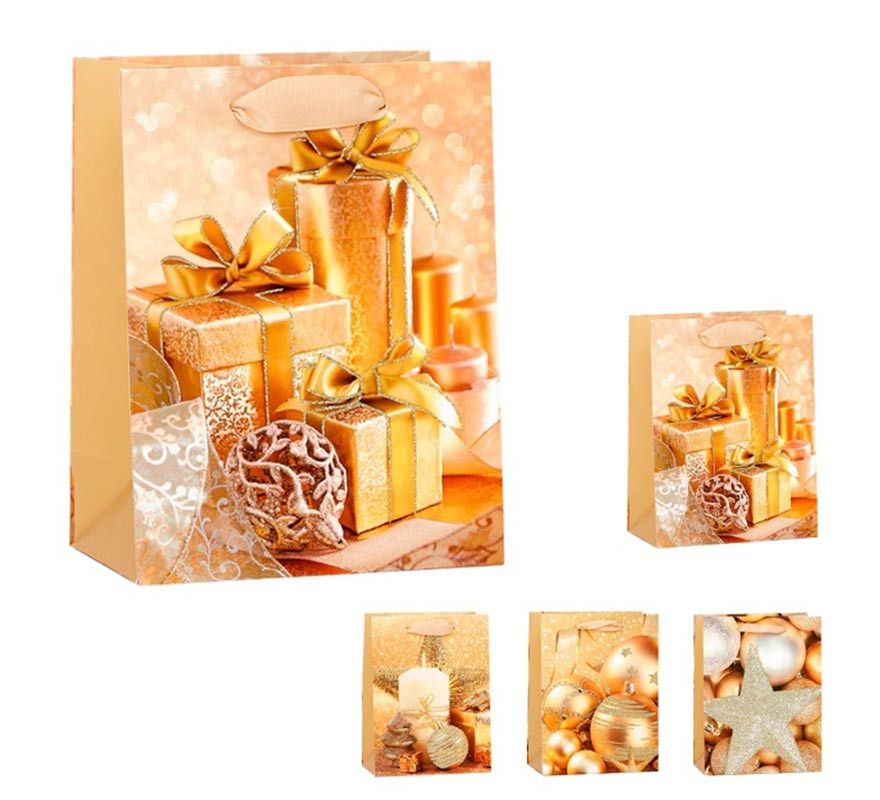 Saco de presente de Natal dourado 32X42X11,5 cm