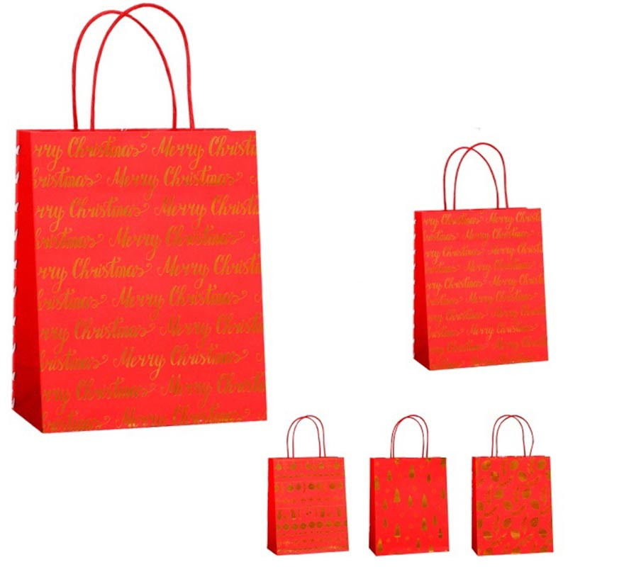 Bolsa de Regalo Xmas kraft rojo de 26X32X12 cm