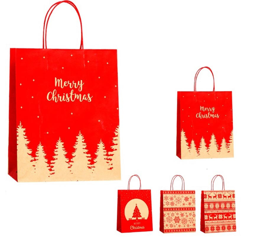 Bolsa de Regalo Xmas kraft rojo de 32X42X11 cm