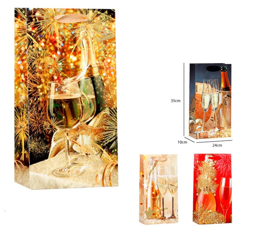 Saco de Vinho Dourado para 2 garrafas de 24X34,5X10 cm