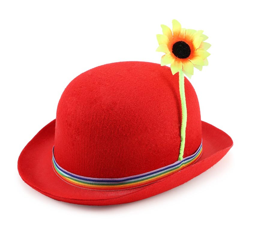 Clown bowler hat with sunflower in various colours for adults
