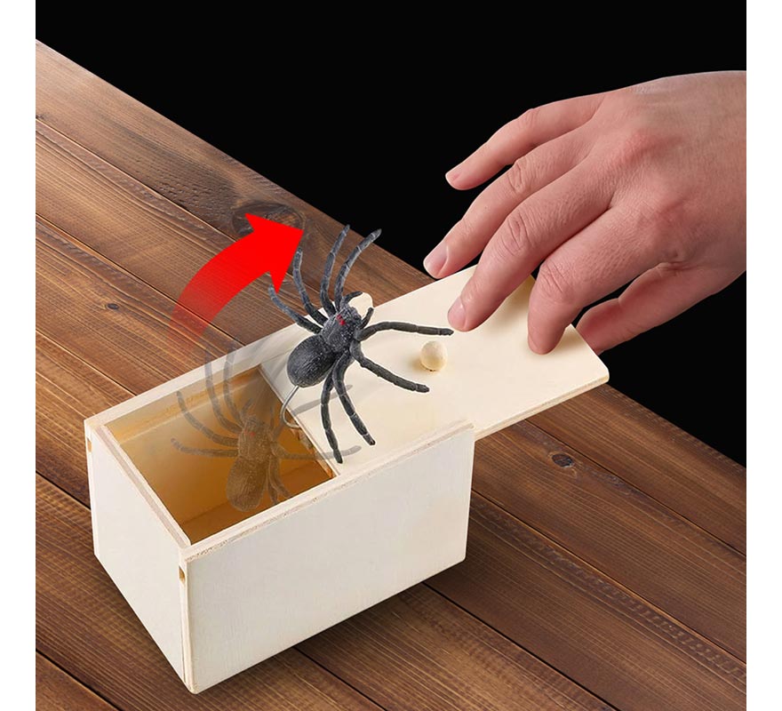 Caja de Madera con Araña de Broma
