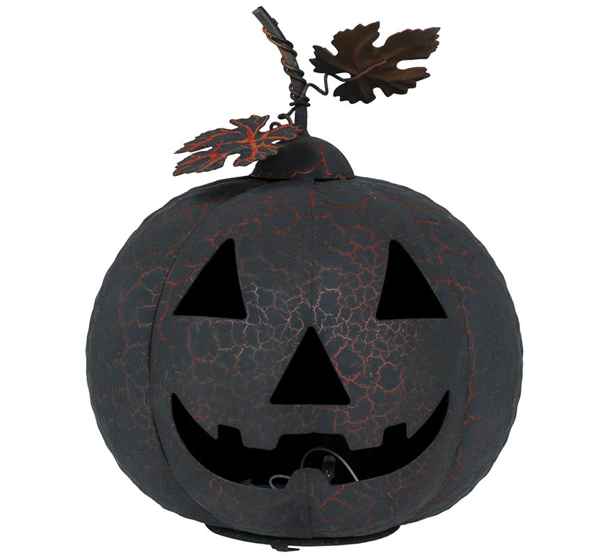20cm Black and Orange Metal Pumpkin with Light