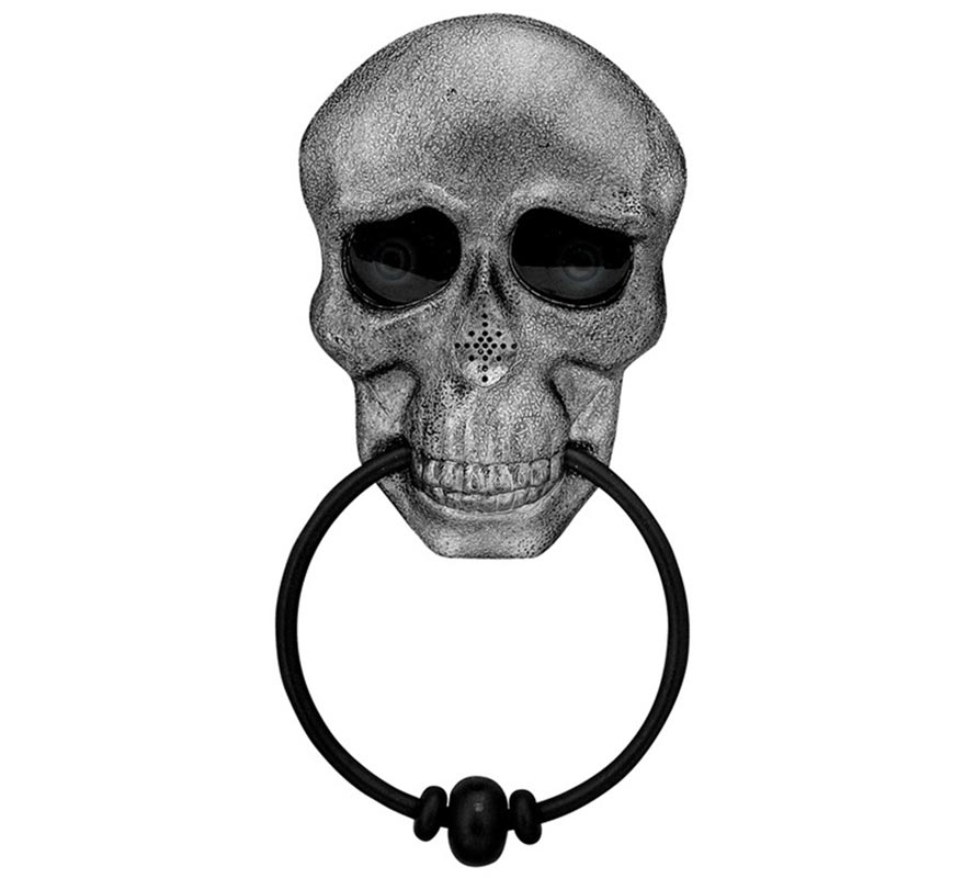 Calavera para Puerta con Ojos Animados y Voz Espeluznante
