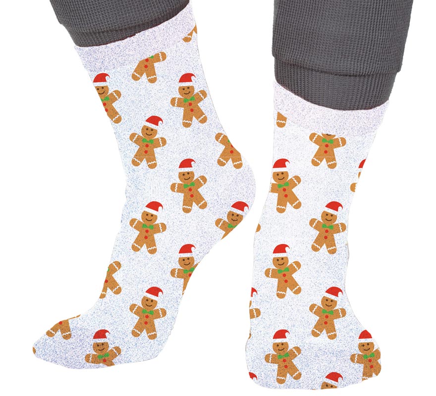 Meias de Natal de gengibre com glitter nos tamanhos 22 a 41