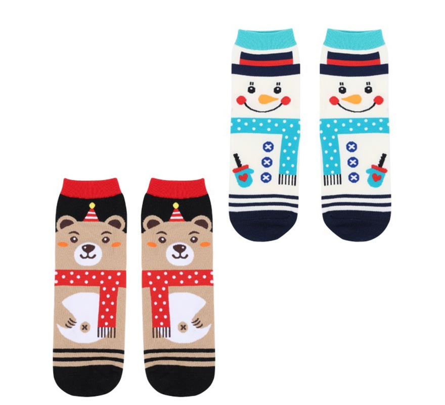 Christmas Socks Bear and Snowman Size 28-35 in assorted children's models