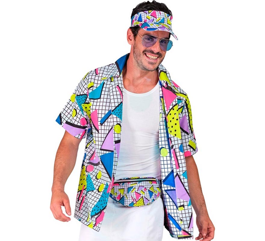 Camisa branca estampada dos anos 80 para adultos