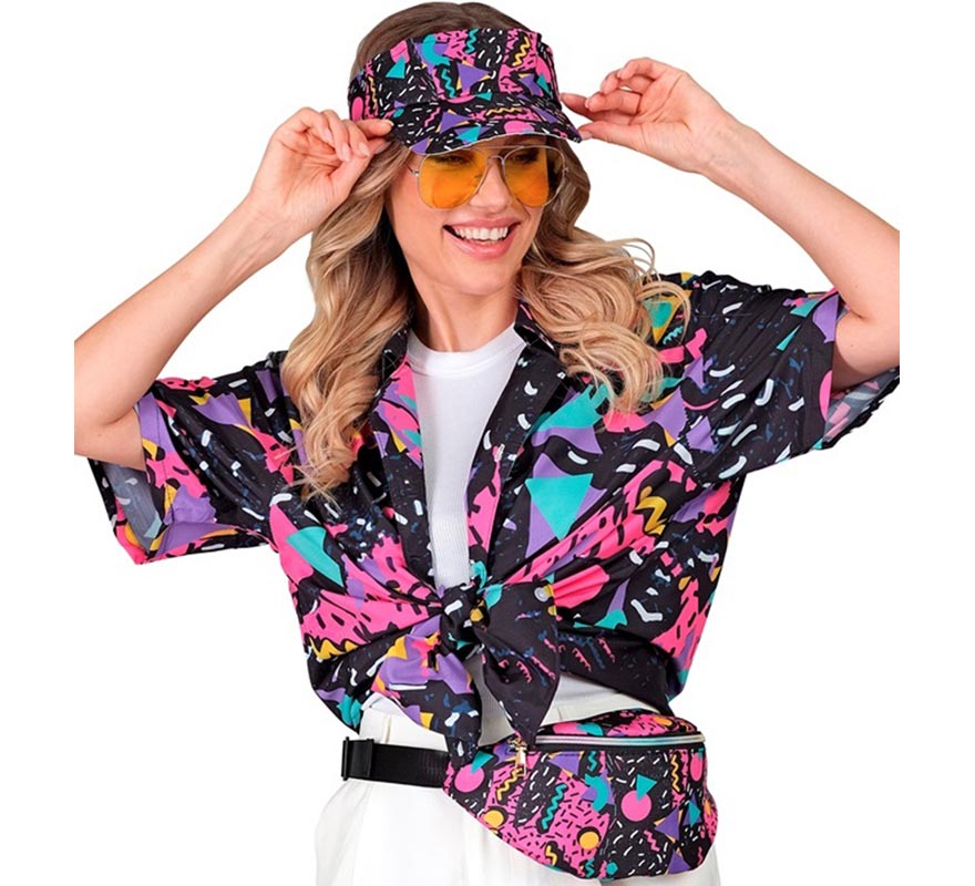Camisa preta estampada dos anos 80 para adultos