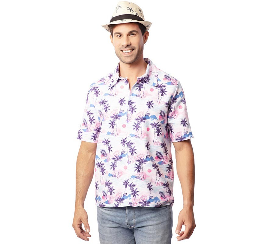 Purple print Hawaiian shirt for adults