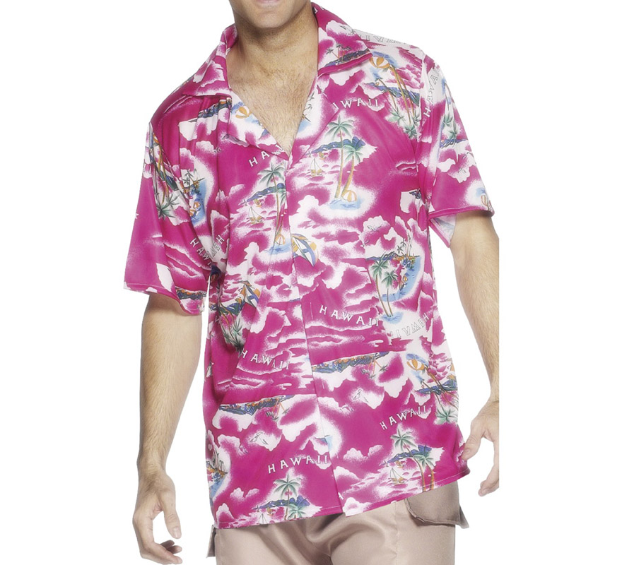 Camisa Hawaiana rosa para hombre