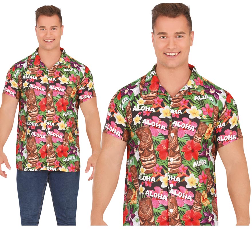 W WIDMANN MILANO Party Fashion - Camicia Hawaiana, Camicia A Maniche Corte, Fiori, Aloha, Festa In Spiaggia, Vestito In Maschera