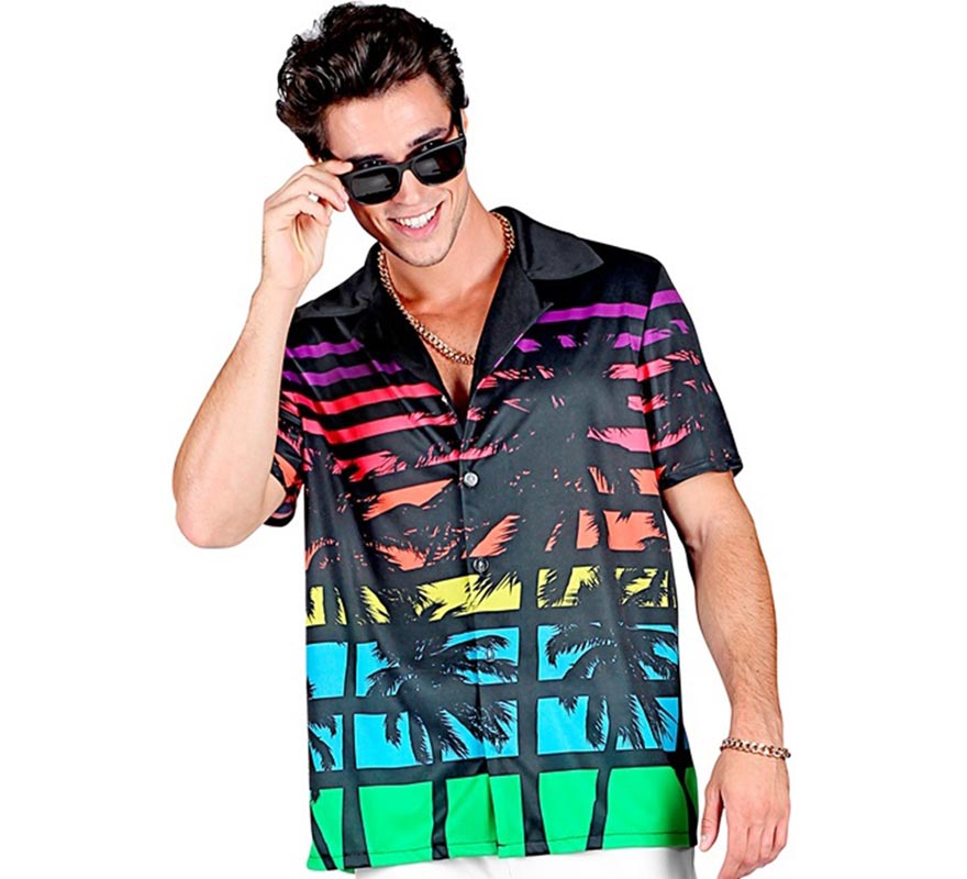 Camisa havaiana masculina de manga curta dos anos 80