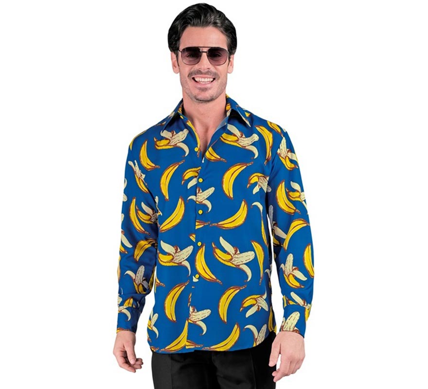 Camisa masculina de manga comprida com estampa de banana