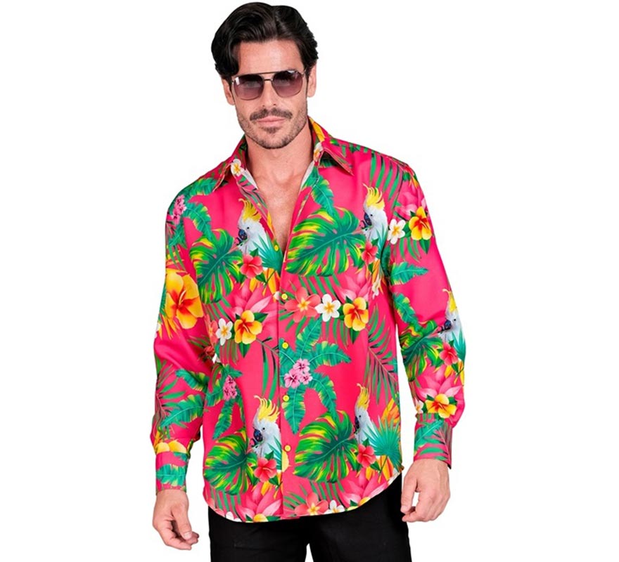 Camisa masculina de manga comprida com estampa de cacatua havaiana