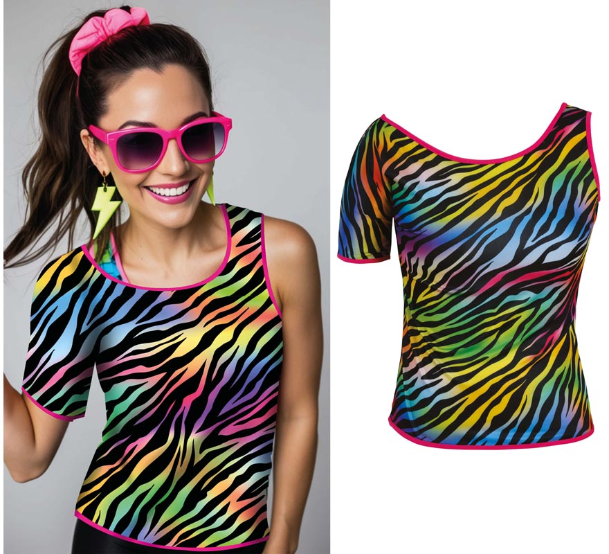 Camiseta Cebra multicolor Años 80 para mujer