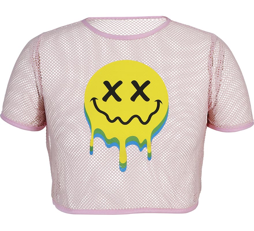 Camiseta de Rejilla Acid Smile rosa para mujer