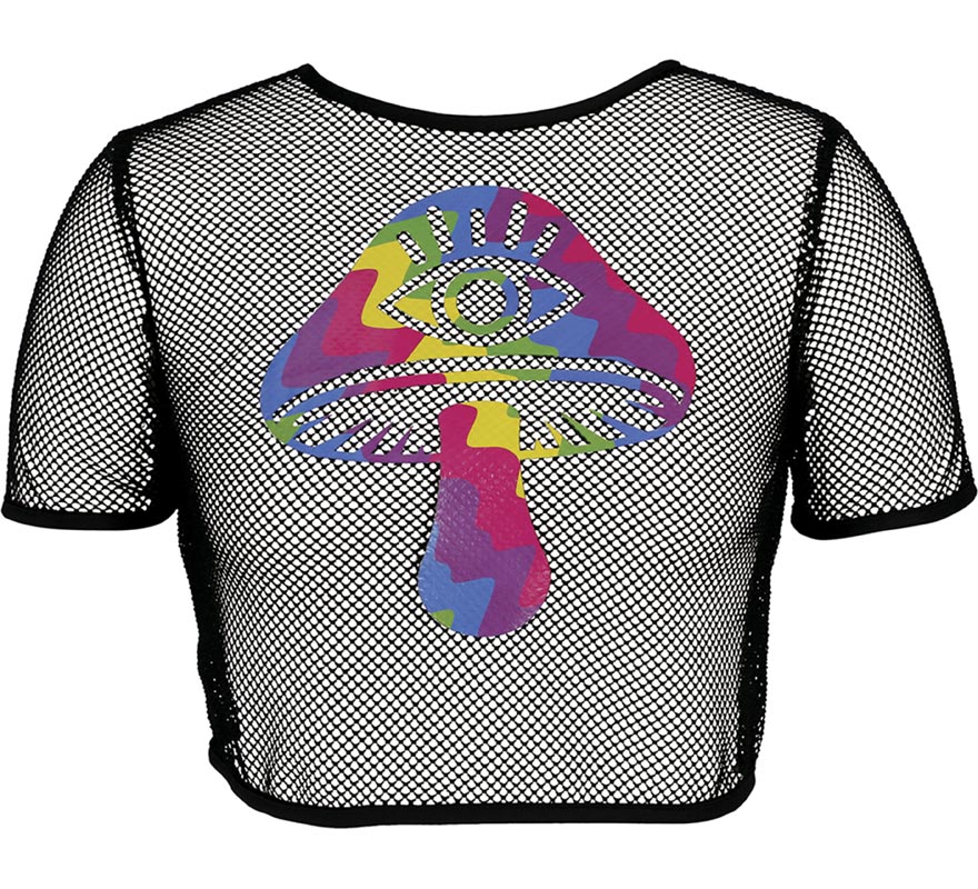 Camiseta de Rejilla Seta negra para mujer