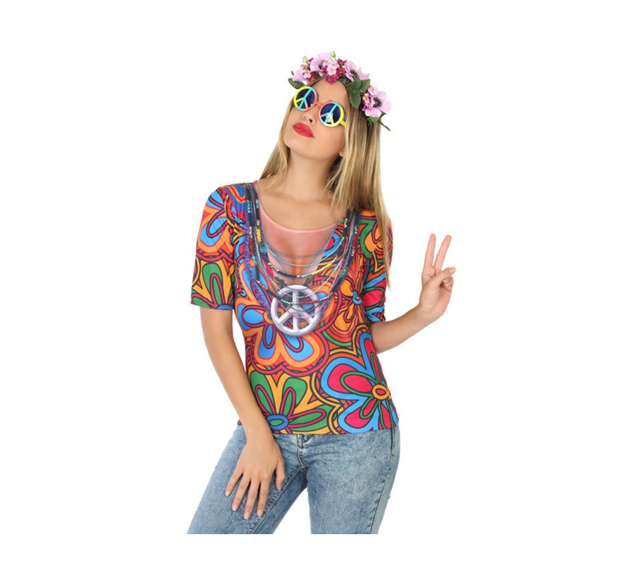 Camiseta disfraz de Hippie para mujer