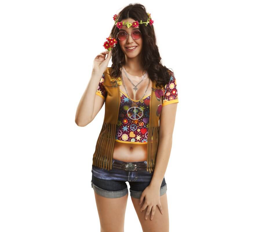 Recientemente reemplazar Preludio Camiseta disfraz hippie para mujer