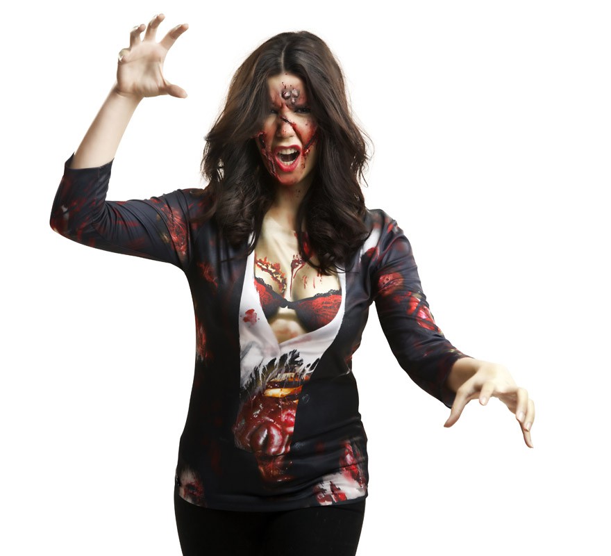 Camiseta disfraz Zombie para mujer para Halloween