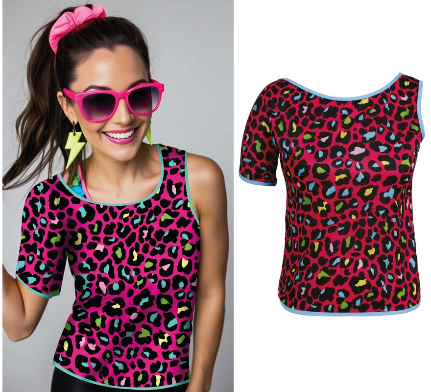 Camiseta Leopardo multicolor Años 80 para mujer