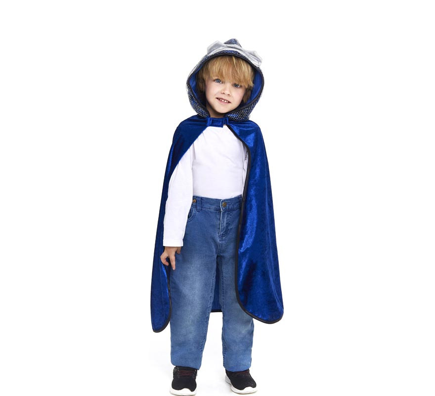 Capa de cavaleiro azul com capuz infantil