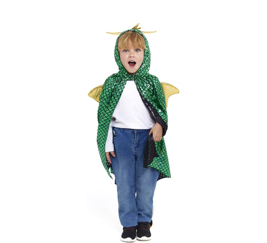 Green Dragon cape with hood and wings for children