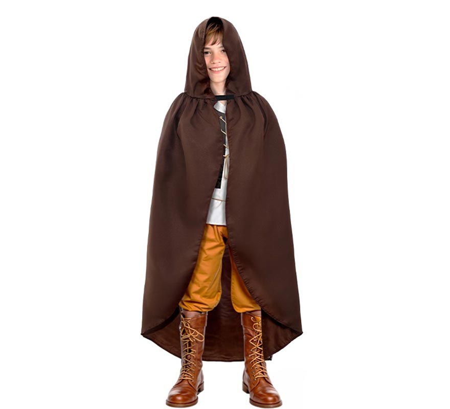 Brown Medieval Cape with Hood for Kids