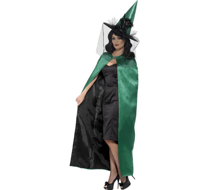  4 piezas de disfraz de capa de Halloween para mujer, capa verde  con capucha con aretes, collar y dientes falsos de Buck para adultos,  accesorios de cosplay de bruja, Colores clásicos 