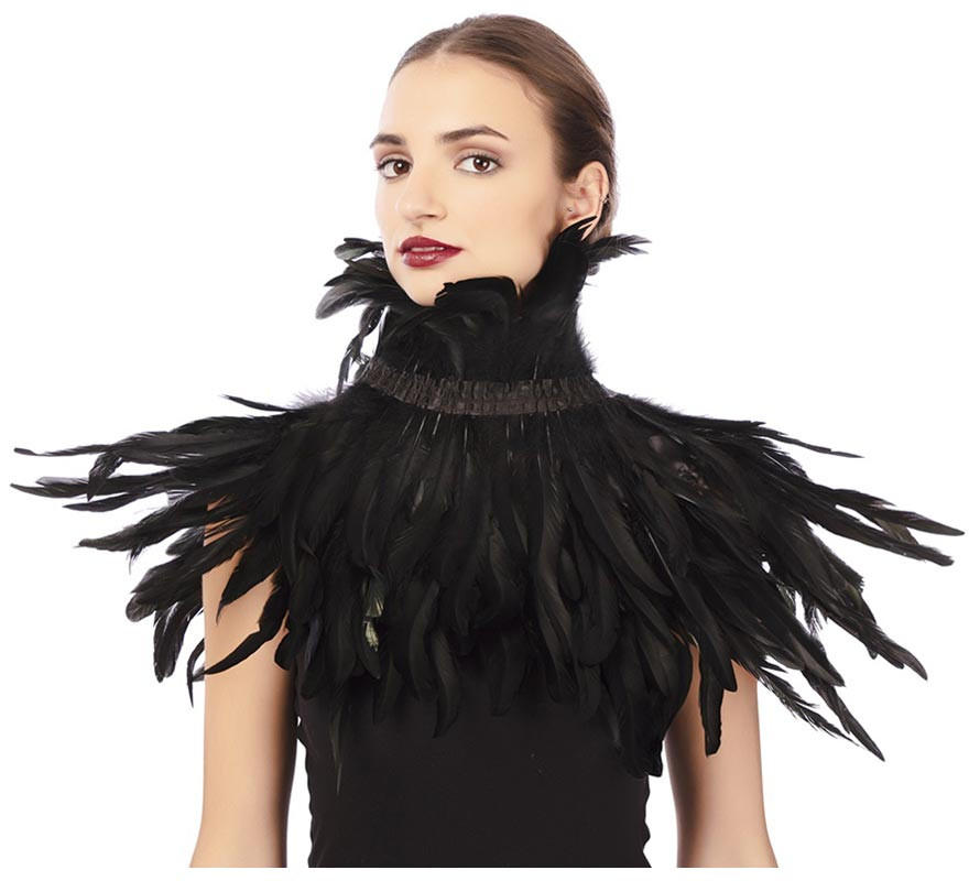 Adult black feathered cape measuring 55 cm