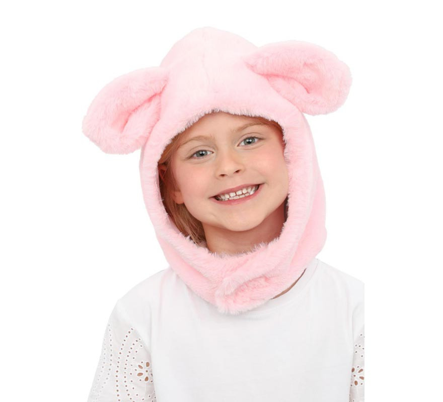 Capucha de cerdo rosa infantil