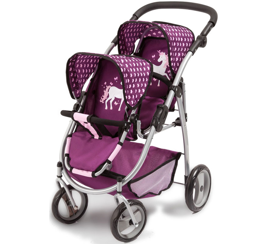 Carro de Muñecas Gemelar Unicornio rosa y morado