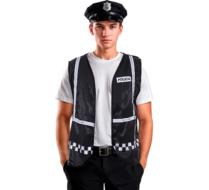 Adult black checkered police vest