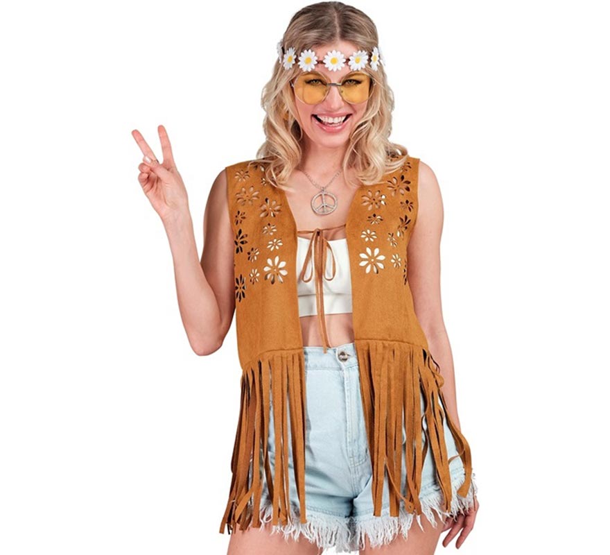 Colete Hippie Marrom com Flores para Mulheres