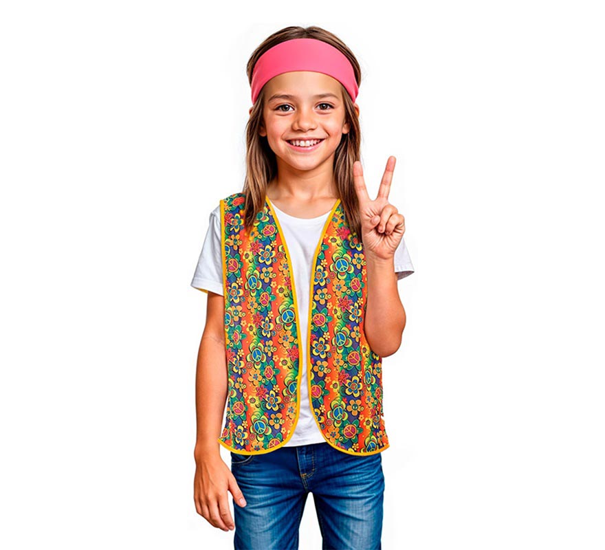 Gilet hippie floreale arancione per bambini