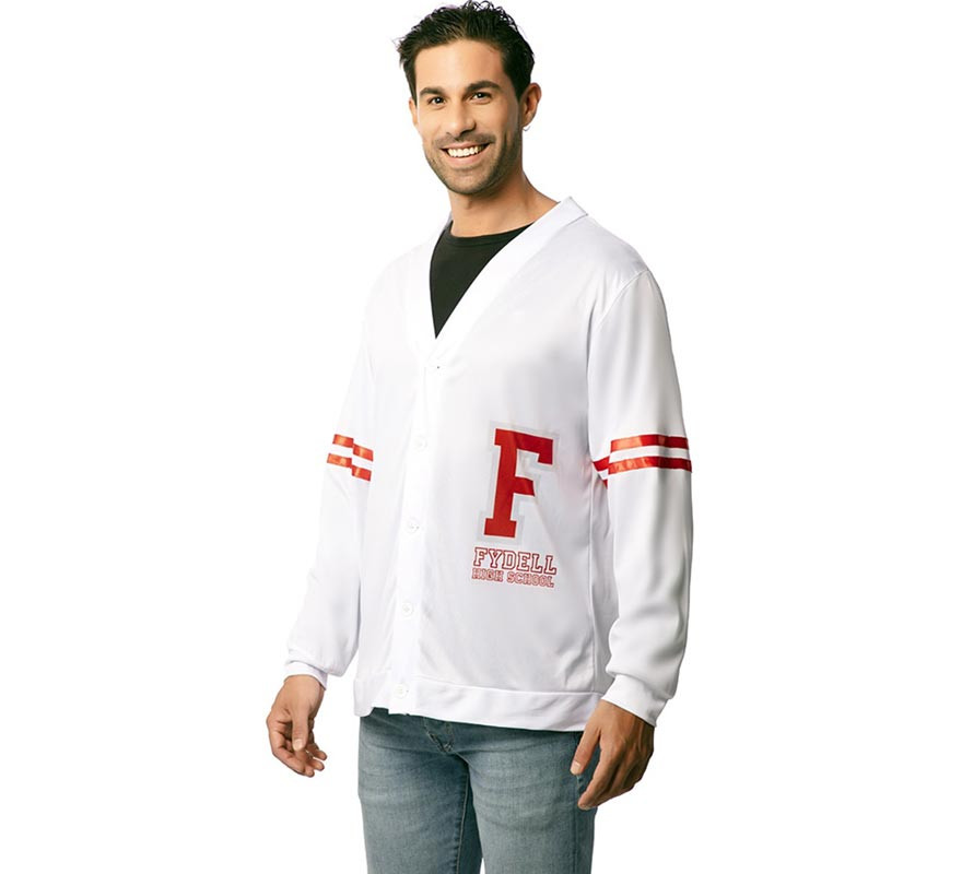 Men's white 50s varsity jacket