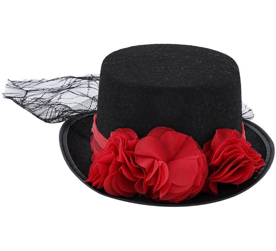 Vampire Top Hat with Roses and Veil